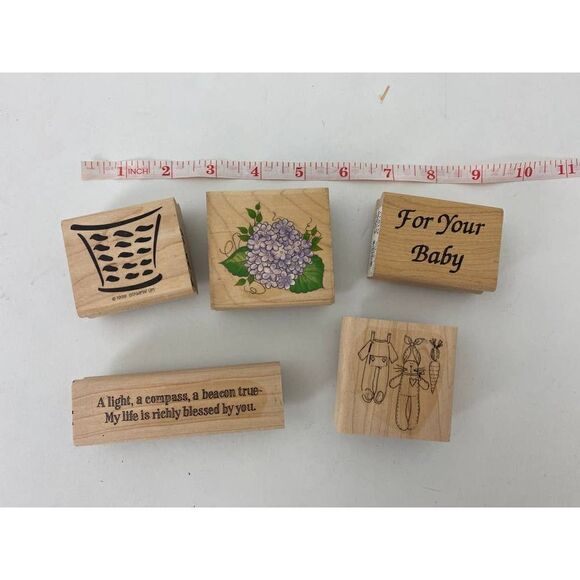 Lot of vintage stamps for scrapbooking, cards, & crafts - Flowers, Rabbit, Baby - Picture 1 of 2